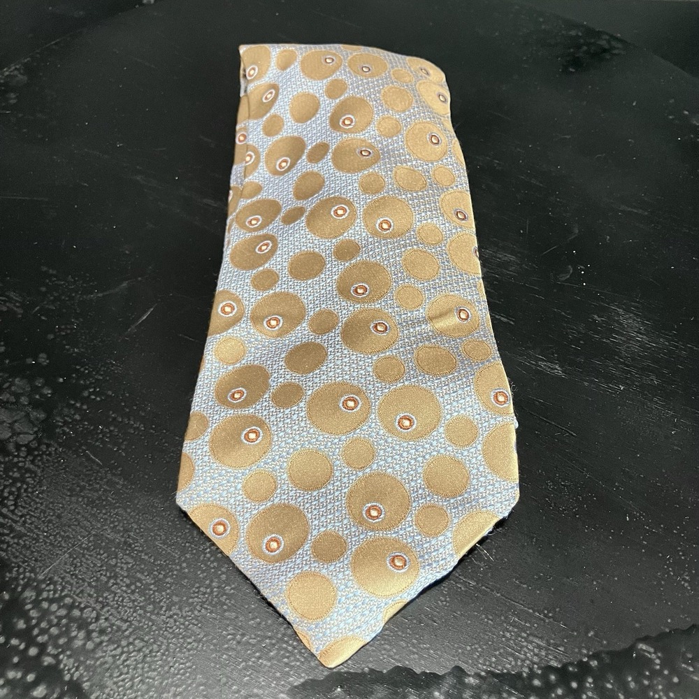 Marino Gabri 100% Silk Necktie Made in Italy Blue Brown Polka Dot Men's Tie